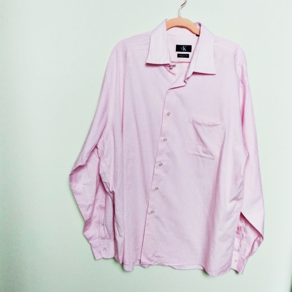 Calvin Klein Pink and White Stripe Regular Fit Button Front Shirt Size XL - Picture 1 of 9